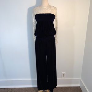 Blue Velour Strapless Jumpsuit